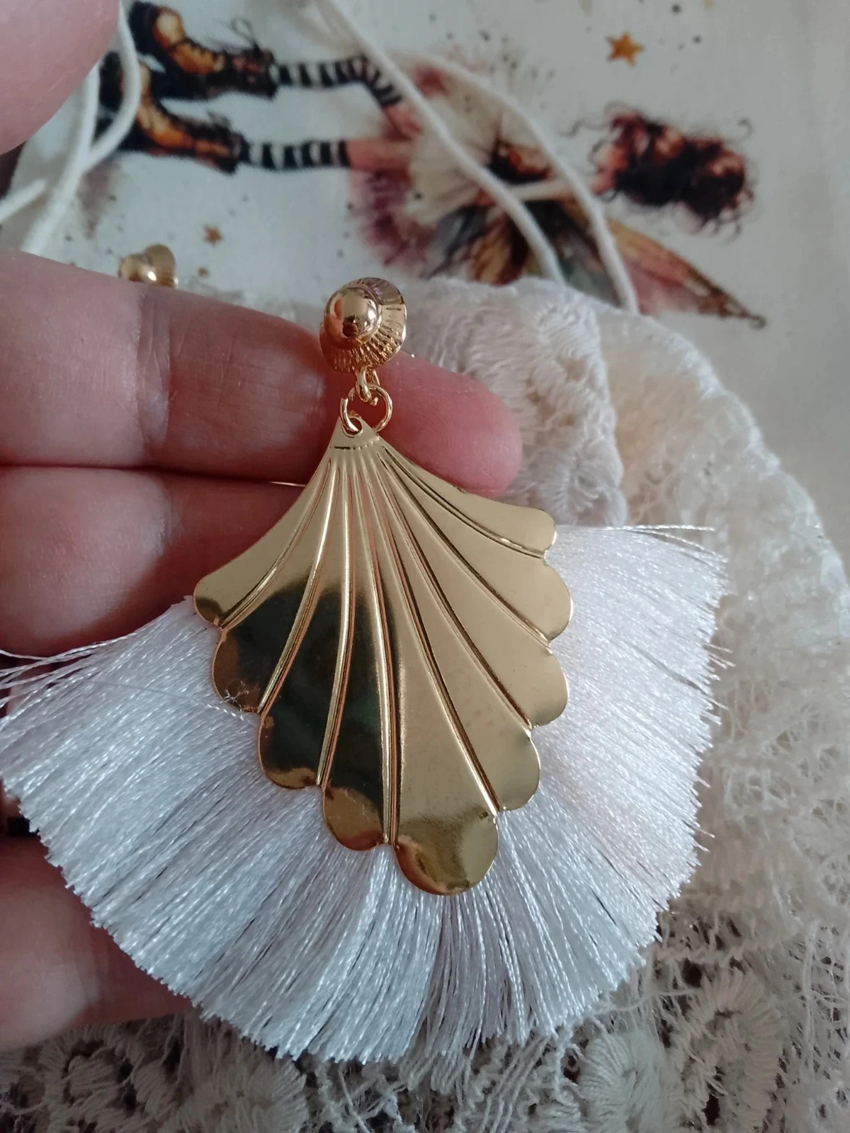 White fringe bohemian earrings – photo 2